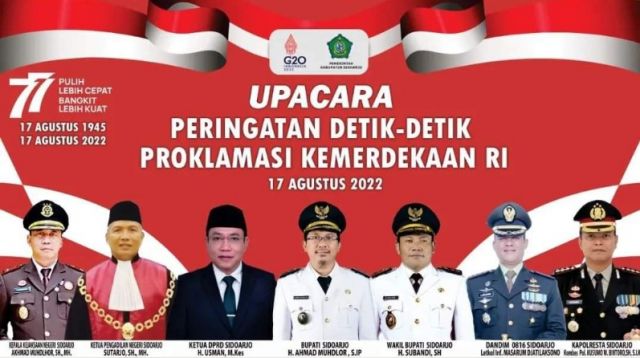 Bupati Sidoarjo Beserta Forkopimda Sidoarjo Mengucapkan Dirgahayu Republik Indonesia ke 77