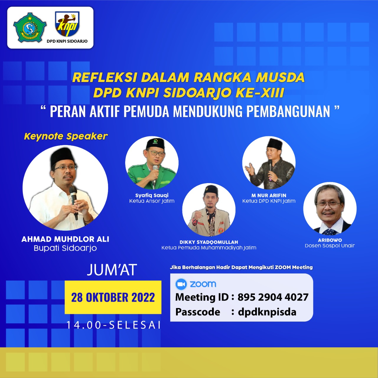 Gus Muhdlor Keynote Speaker Di Musda DPD KNPI ke XIII yang Digelar 28 Oktober di Pendopo Sidoarjo