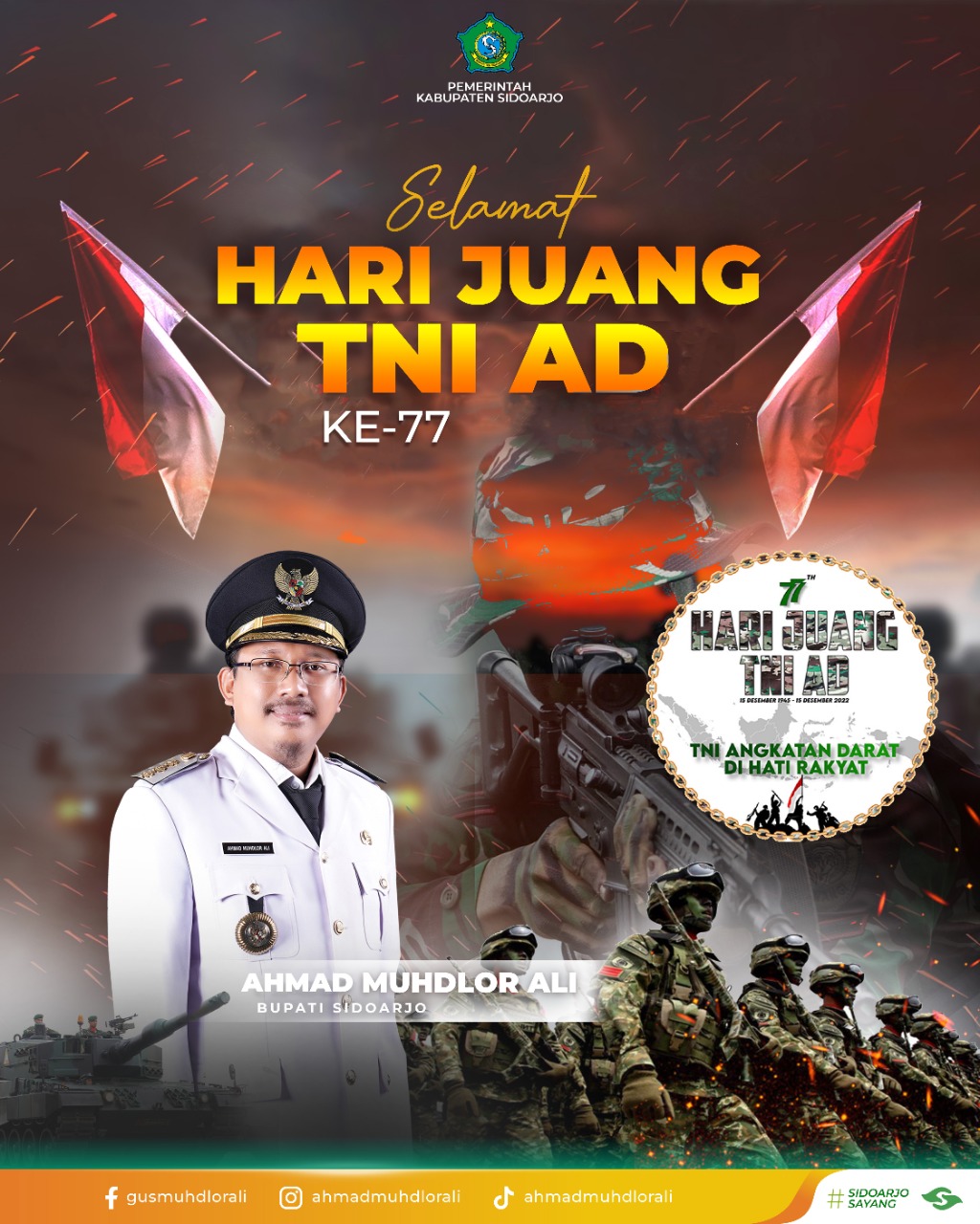 Bupati Sidoarjo Mengucapkan Selamat Hari Juang TNI AD ke 77