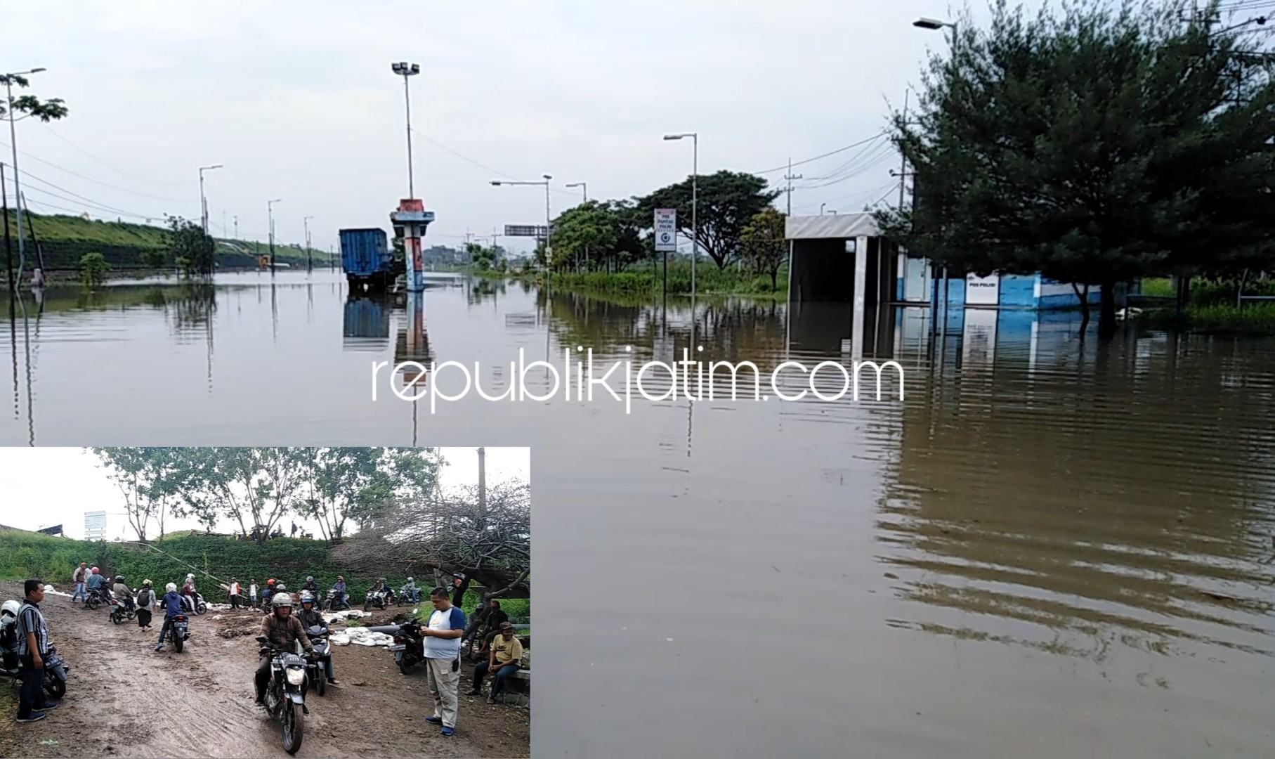 Banjir Masih Genangi Jalan Raya Porong Lama, Pemotor Maksa Lewat Tanggul Lumpur