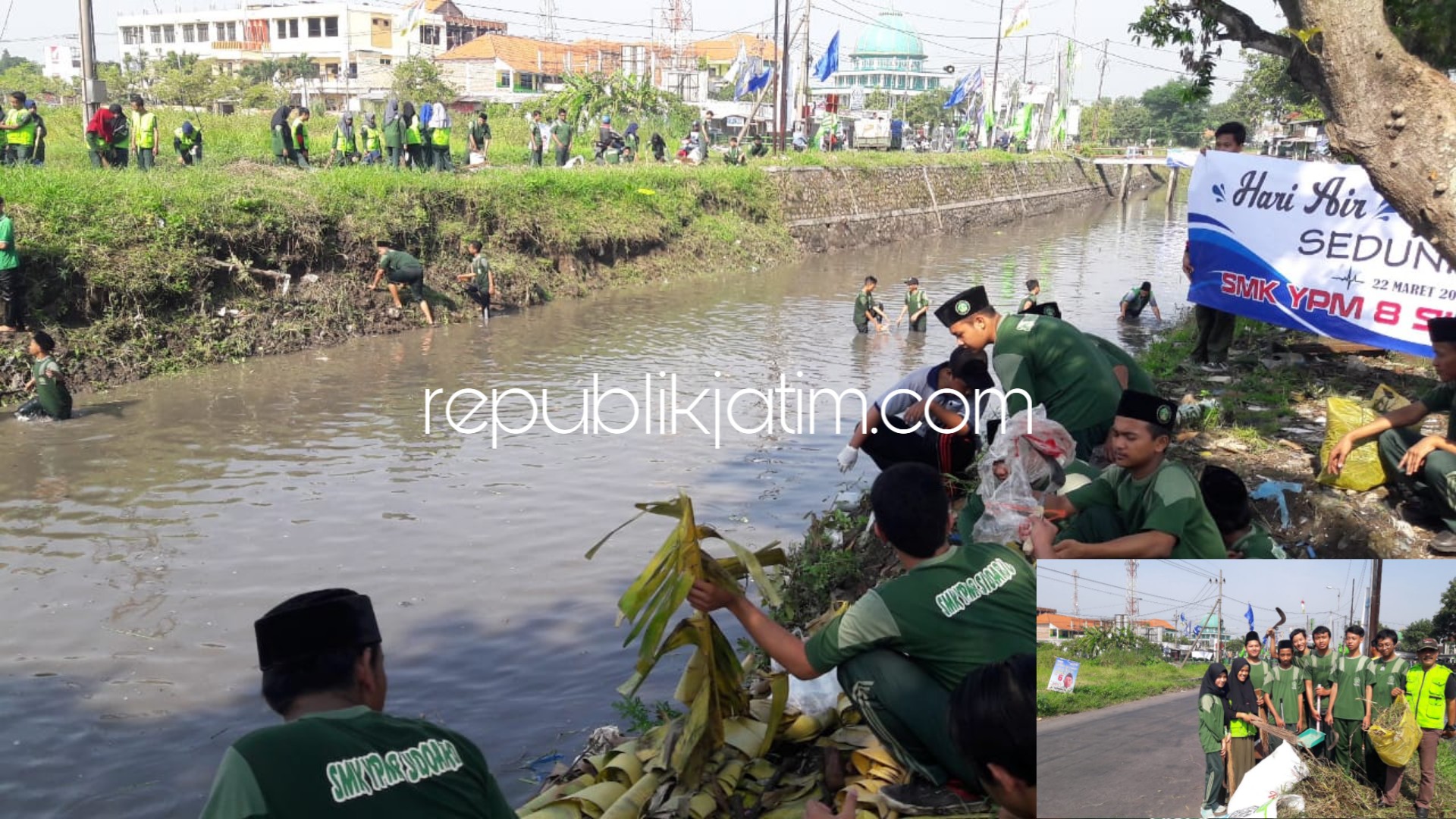 Peringati Hari Air Sedunia, Ribuan Siswa SMK YPM 8 Sidoarjo Bersihkan Sungai dan Jalan