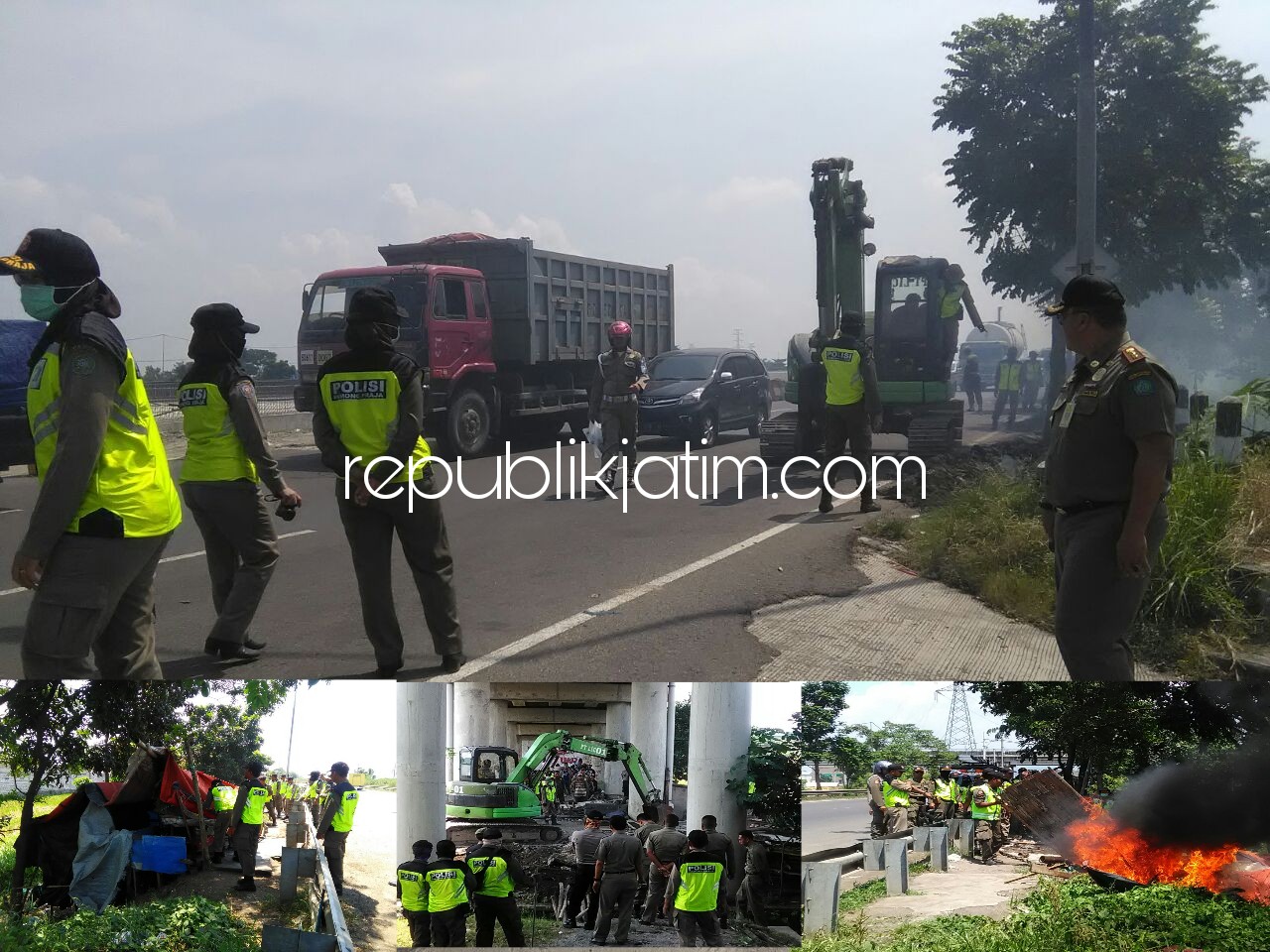 Ratusan Petugas Gabungan Tertibkan Bangli di Arteri Porong