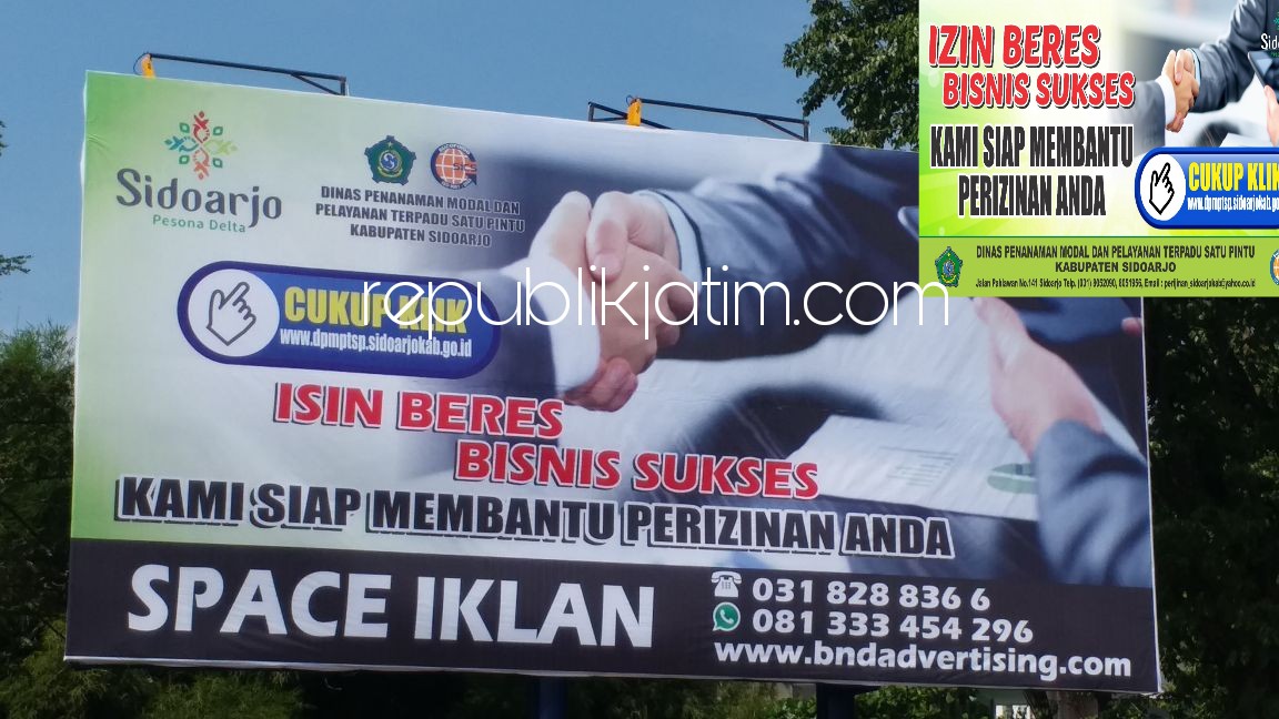 Salah Cetak Izin Jadi Isin, Reklame Raksasa DPMPT Sidoarjo Dibully Langsung Diganti