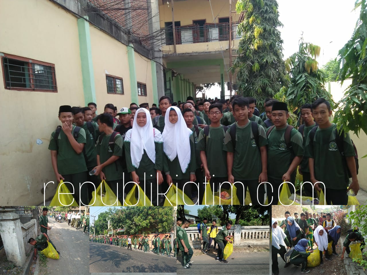 Ratusan Siswa Baru YPM 8 Sidoarjo Bersihkan Sampah Sekitar Sekolah