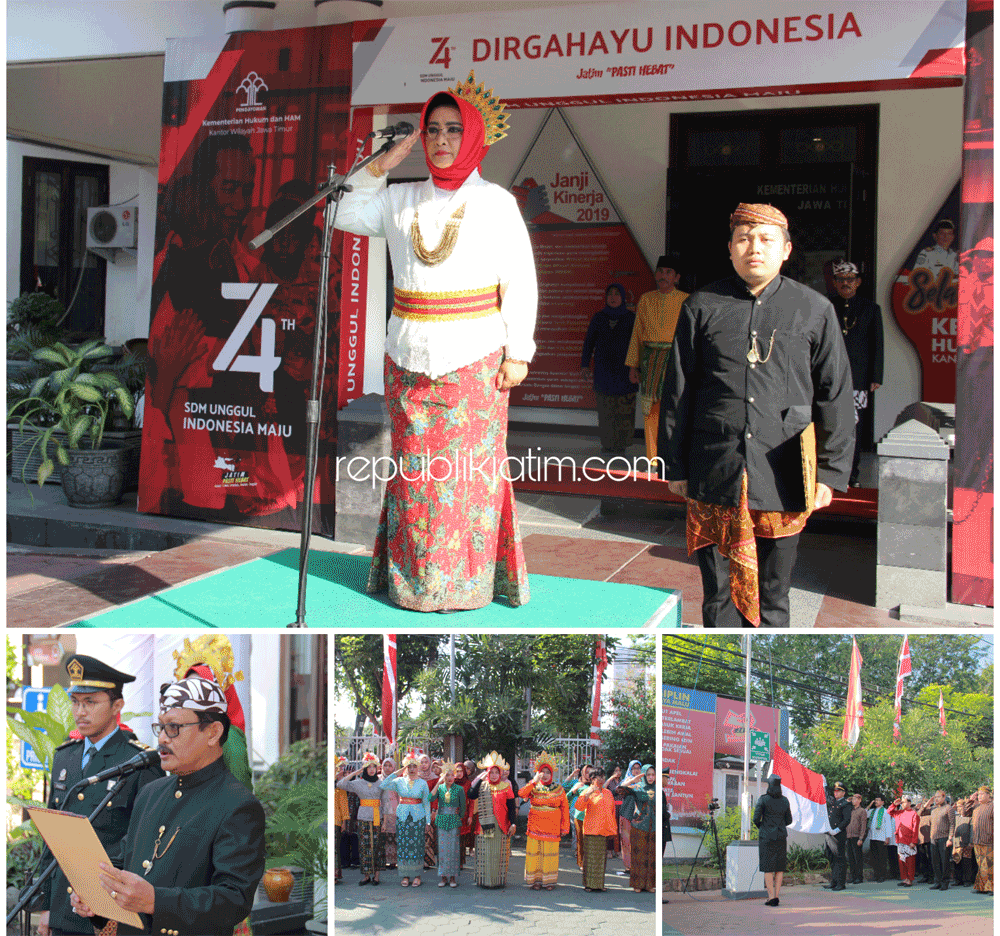 Pegawai Kemenkumham Jatim Berpakaian Adat saat Upacara Peringatan Kemerdekaan RI