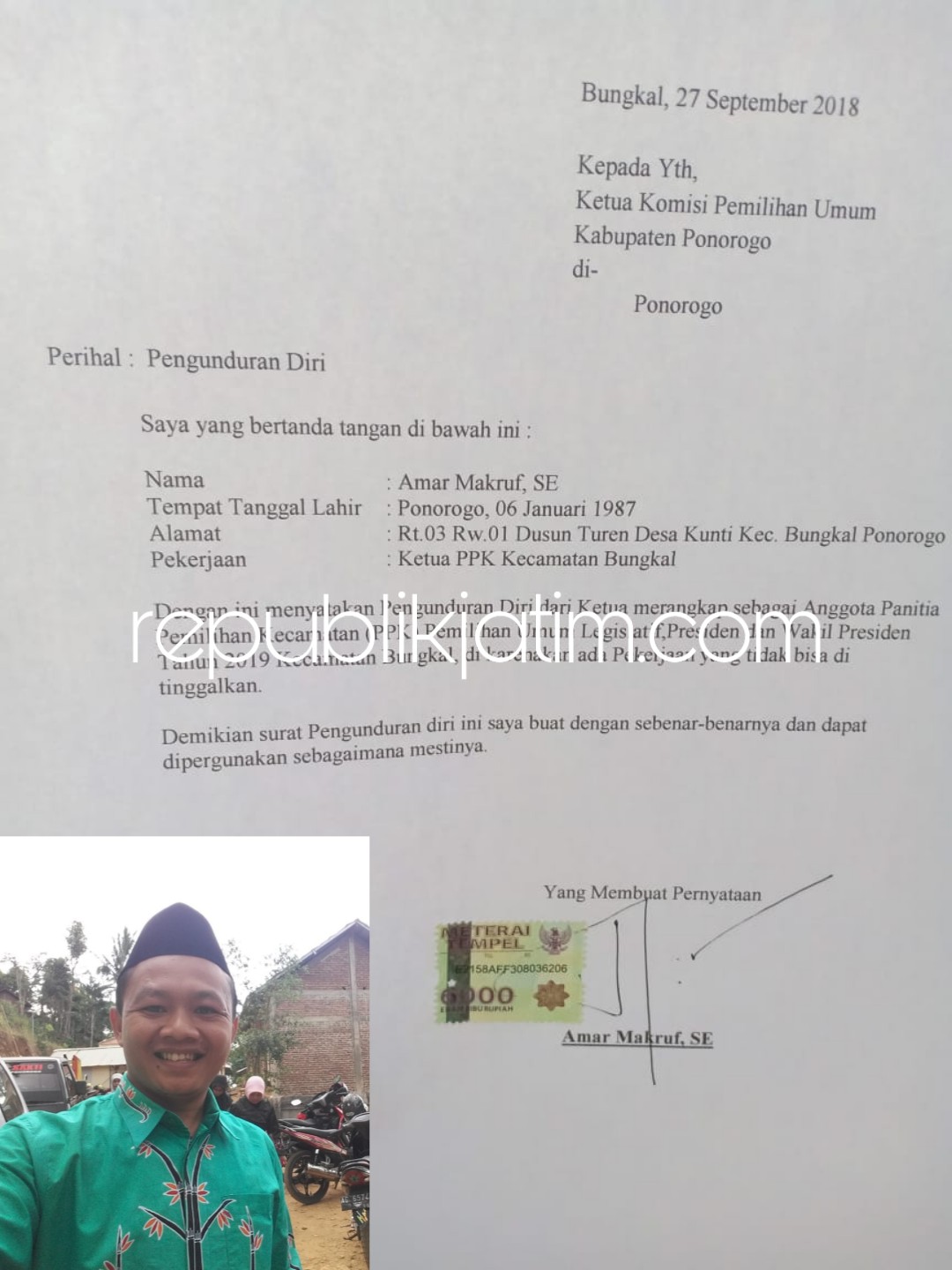 Ketua PPK Pemilu 2019 Bungkal Ponorogo Mendadak Mundur