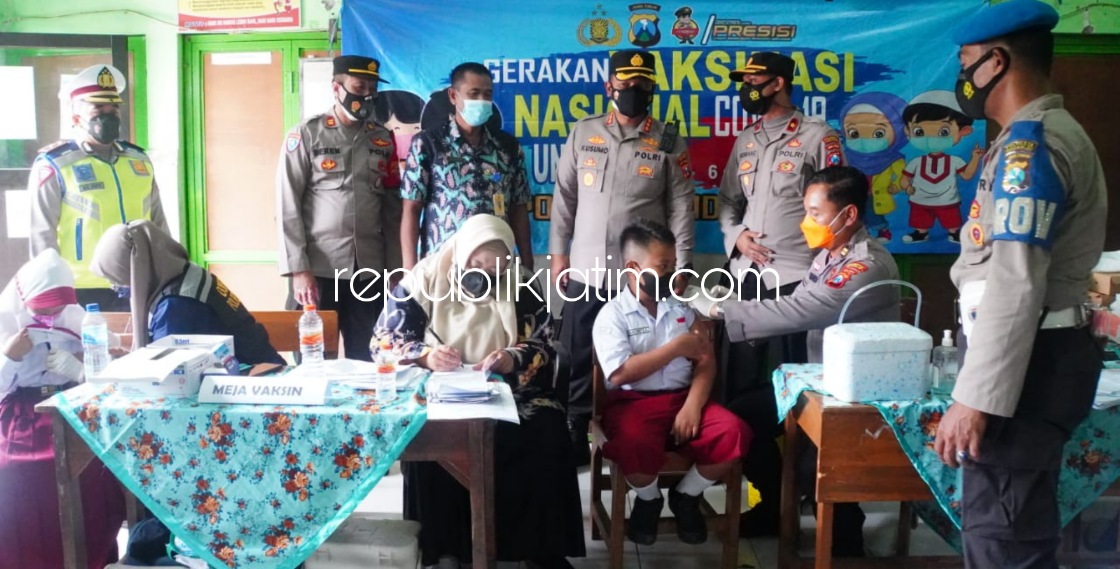 Sambut PTM, Polresta Sidoarjo Siapkan 100 Dosis Vaksin Anak Usia 6-11 Tahun di SDN Magersari