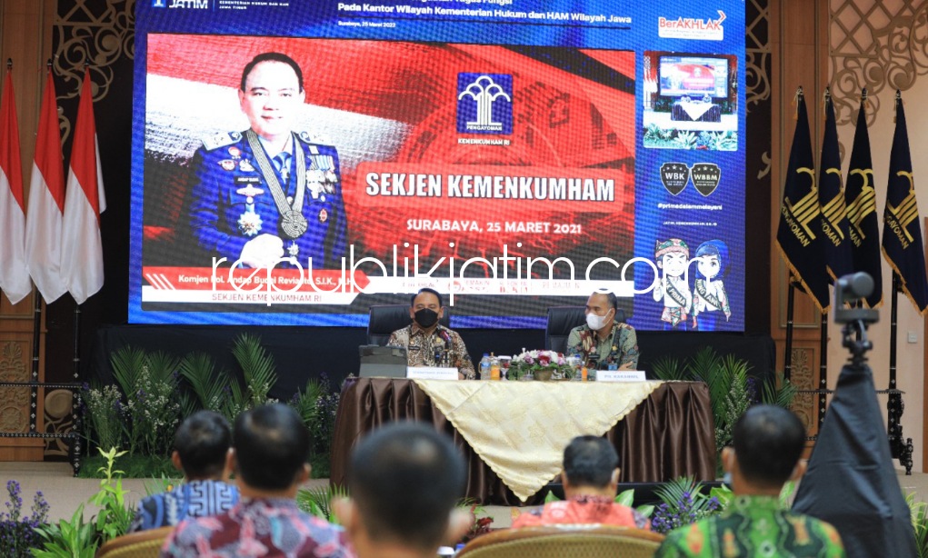 Kunker, Sekjen Kemenkumham Beri Arahan Kepada Seluruh Satker se Jawa untuk Belajar ke Kemenkumham Jatim