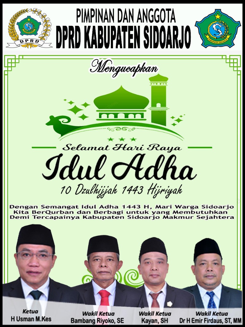 Pimpinan dan Anggota DPRD Sidoarjo Mengucapkan Selamat Hari Raya Idul Adha 1443 Hijriyah