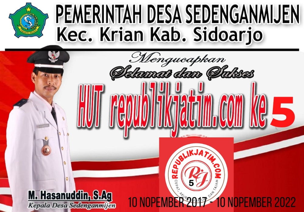 Pemerintah Desa Sedenganmijen, Kecamatan Krian Mengucapkan Selamat HUT republikjatim.com ke 5 Tahun 