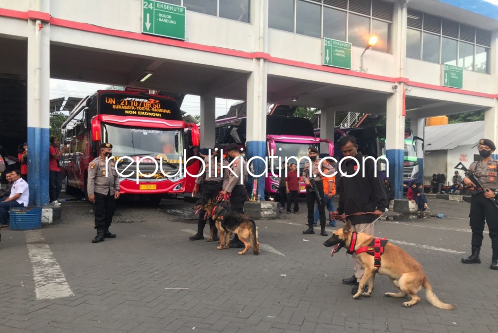 Amankan Libur Nataru, Polresta Sidoarjo Siagakan Anjing Pelacak di Terminal Bungurasih dan Sejumlah Gereja