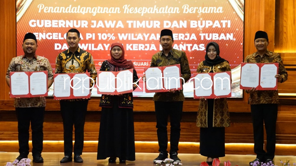 Bersama Gubernur Jatim dan 5 Kepala Daerah, Bupati Sidoarjo Tandatangani Participating Interest 10 Persen