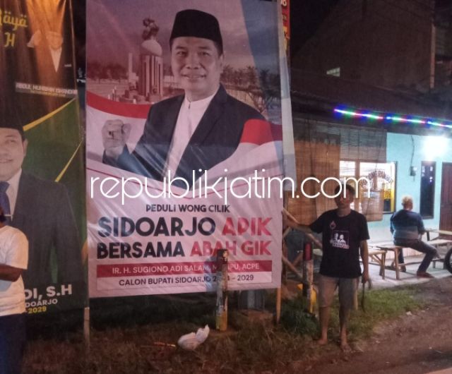 Terus Meraih Simpati Tokoh dan Warga Sidoarjo, Bacabup Abah Sugiono Tebar Ribuan Spanduk