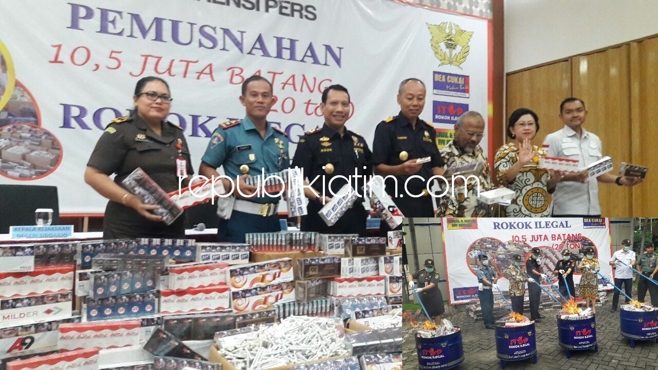 10,5 Juta Batang Rokok Illegal Dimusnahkan Bea Cukai Sidoarjo