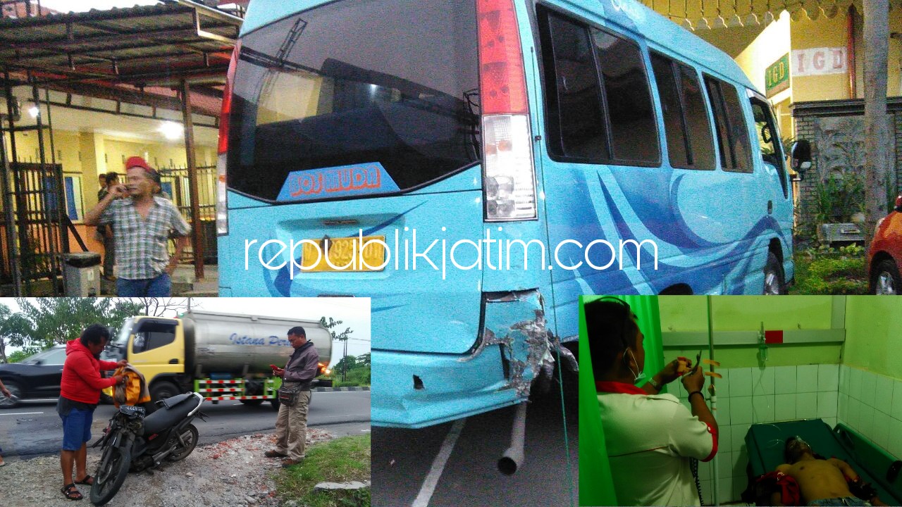 Isuzu Elf Potong Jalur Dua Pengendara Motor Tersungkur